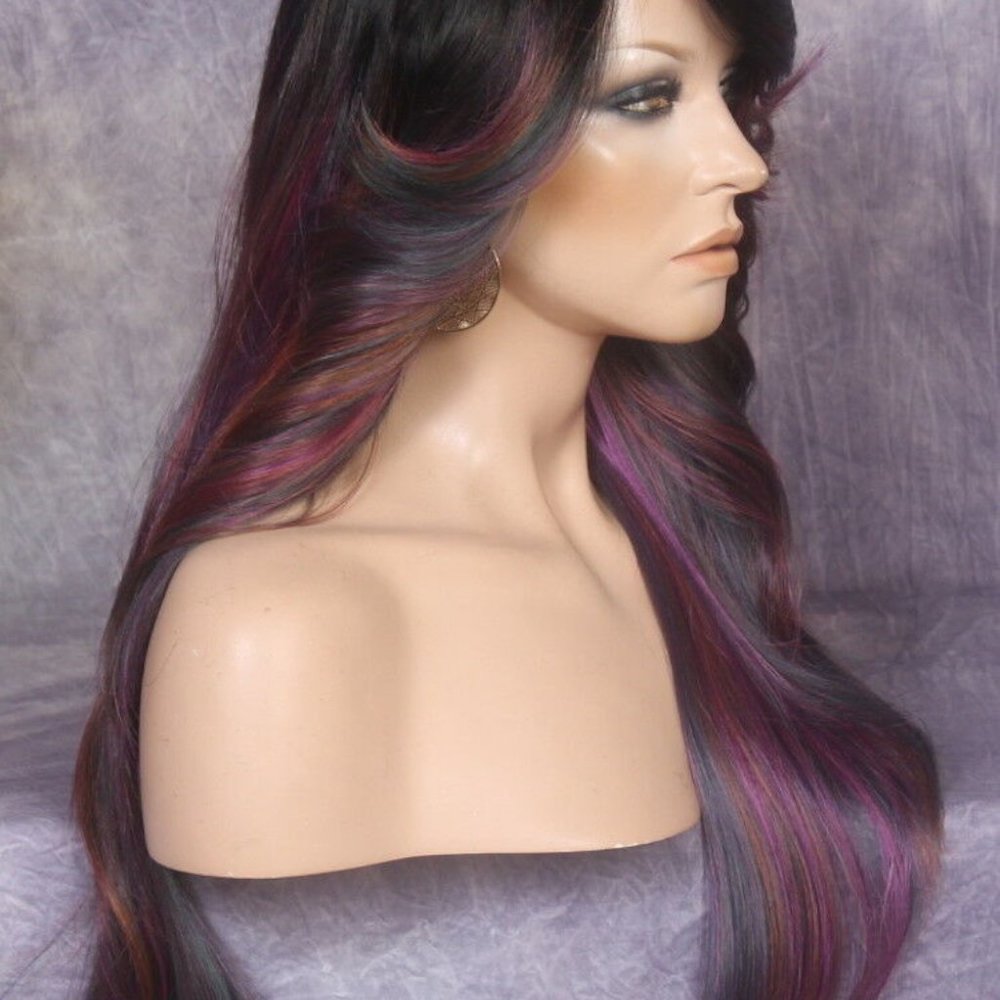 Human hair Blend Wig purple mix color, Heat OK - Picture 5 of 12